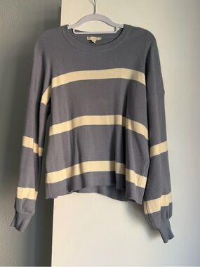 Striped Crewneck Sweater - Slate Gray & Cream